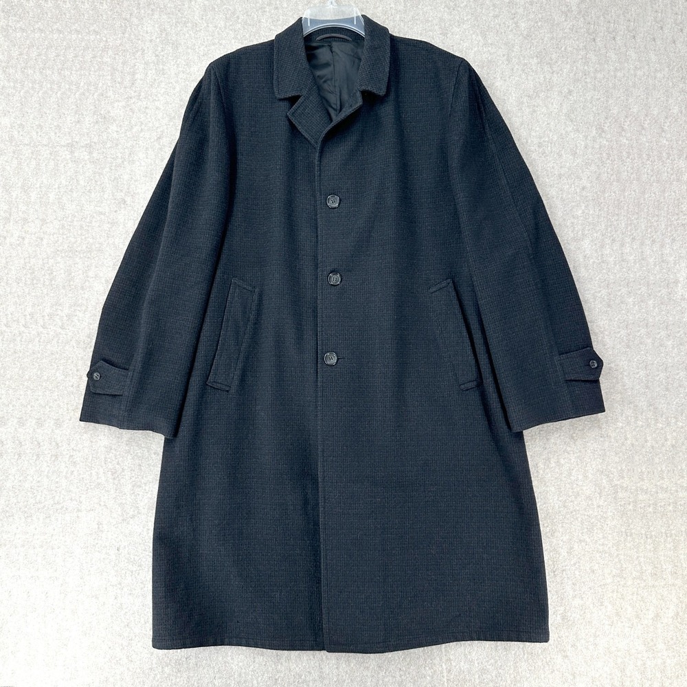 Vintage Alligator Weatherstyle Gray Plaid Wool Trench Overcoat Chest 50" Long‎